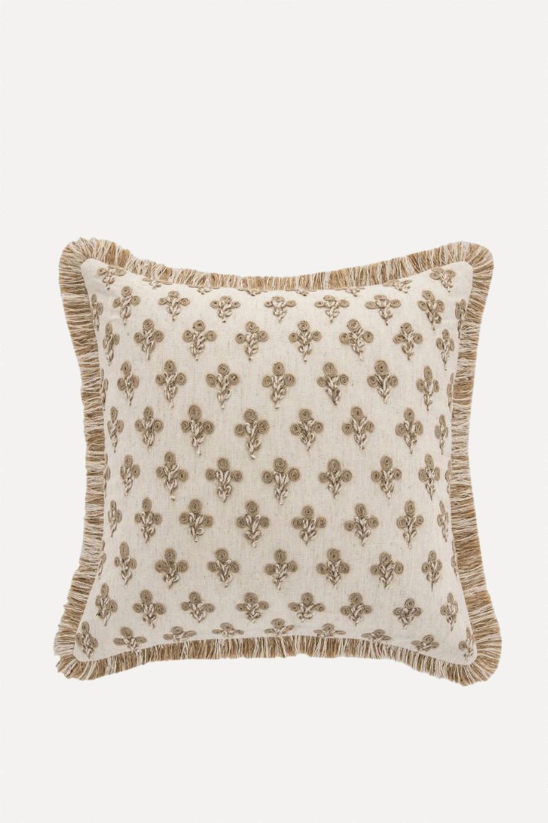 Jute Floral Fringed Cushion from Daals