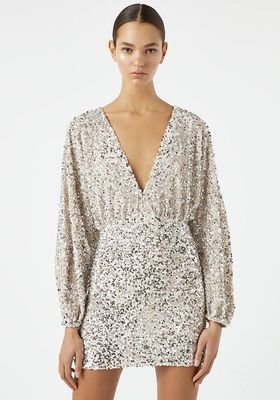 Sequin Mini Dress With Neckline Detail from Pull & Bear