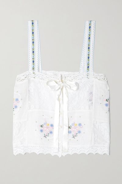 Sobia Satin-Trimmed Embroidered Cotton-Voile And Crochet Camisole