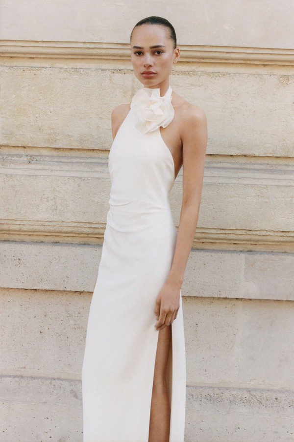 Draped Halter-Neck Dress With Flower Motif from Mango