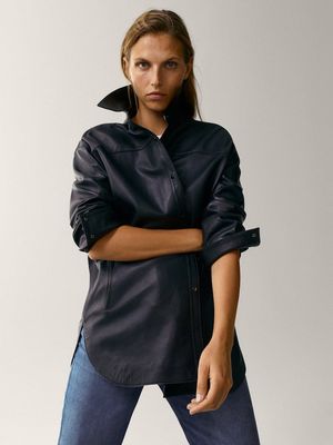 Black Leather Shirt With Belt