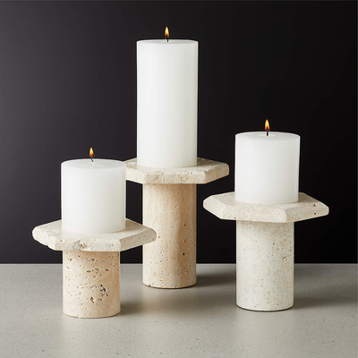 Roca Travertine Pillar Candle Stands from CB2