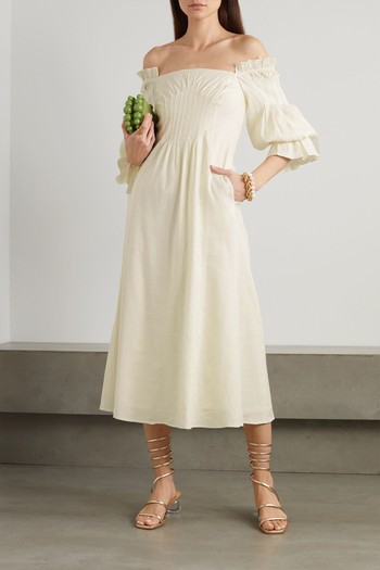 Ida Off-The-Shoulder Ruffled Linen Blend Midi Dress from Cult Gaia