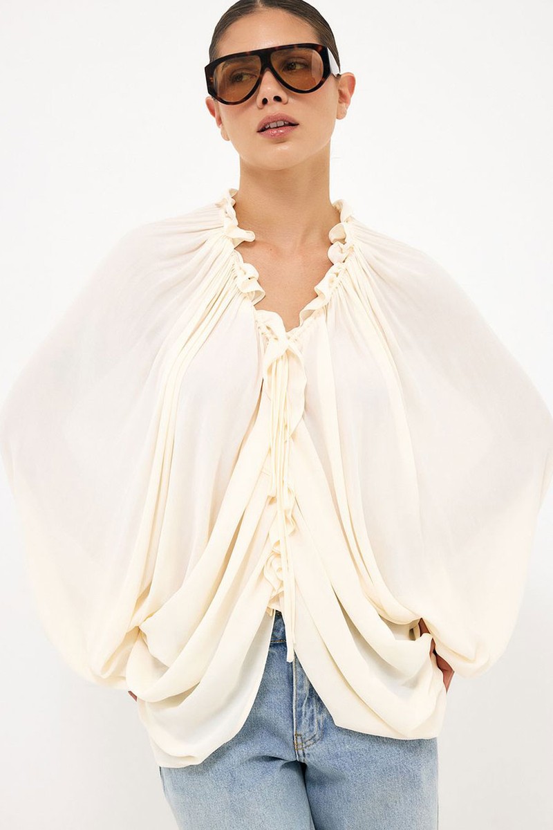 Draped Ruffle Detail Blouse from Na-kd