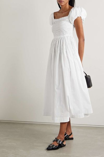Katherina Shirred Cotton-Voile Midi Dress from DÔEN 