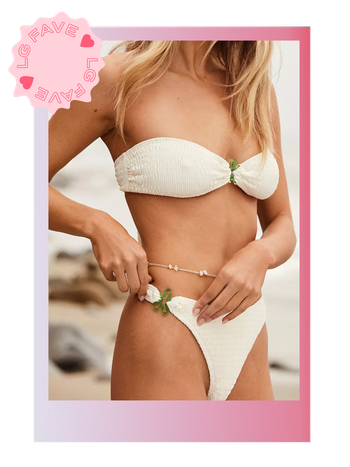 Flower Trim Shirred Bandeau Bikini, £19.20 (was £32)