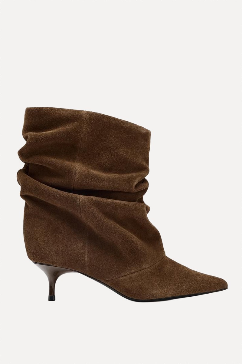  Ruffled Split Suede Ankle Boots from ZARA