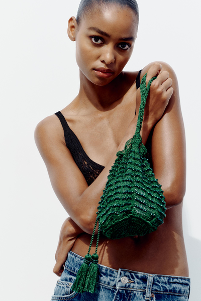 Beaded Mini Bucket Bag