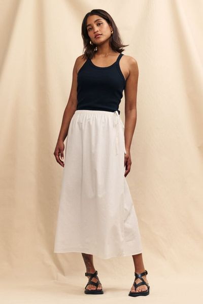 Linen-Blend Monie Midi Skirt