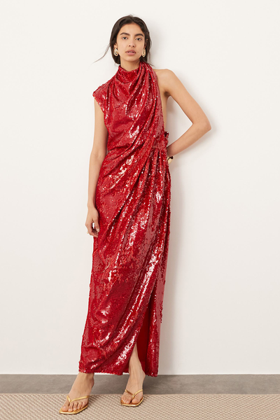 Sequin Sleeveless Draped Slouchy Halter Maxi Dress from ASOS