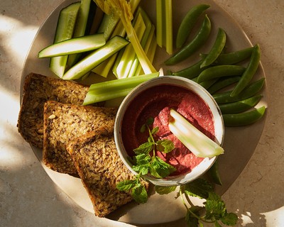 Beetroot Hummus And Vegetable Sticks