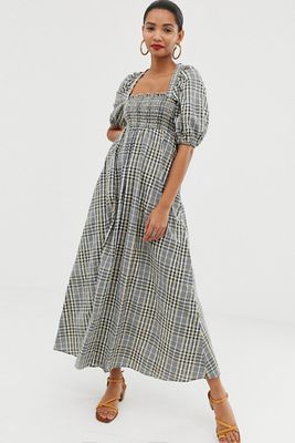 Shirred Bustier Maxi Dress Check Print from ASOS Design