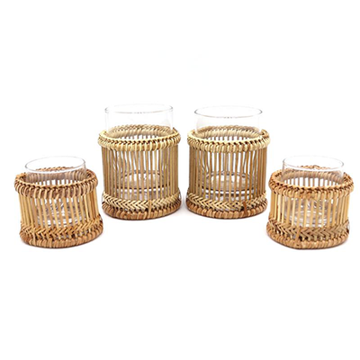 Set Of 4 Rattan Votives