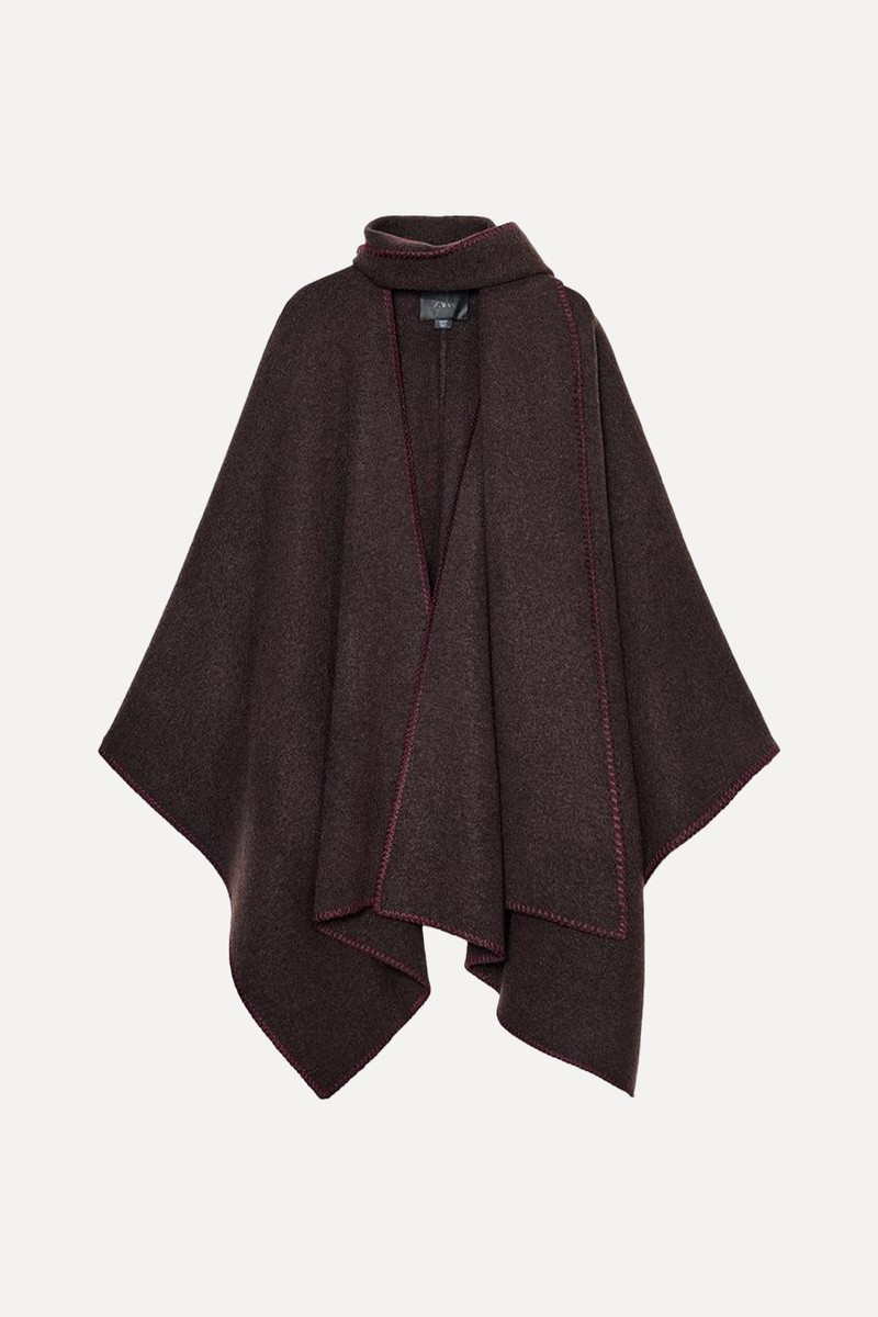 Knit Cape With Contrast Thread Scarf from Zara
