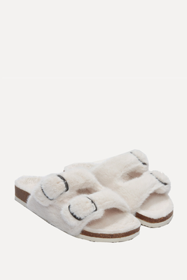 Faux Fur Buckle Cork Slider Slippers from The White Company 