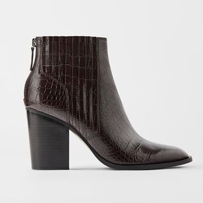 Animal Print Block Heel Ankle Boot from Zara
