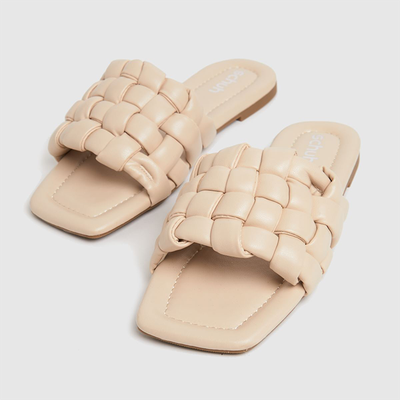 White Tilde Weave Square Toe Sandals