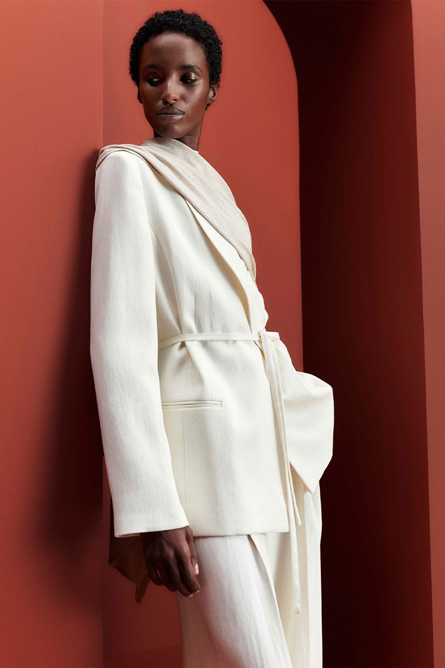 Tie Belted Blazer With Linen