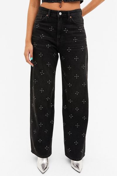 Iku High Waist Loose Embellished Jeans from Monki