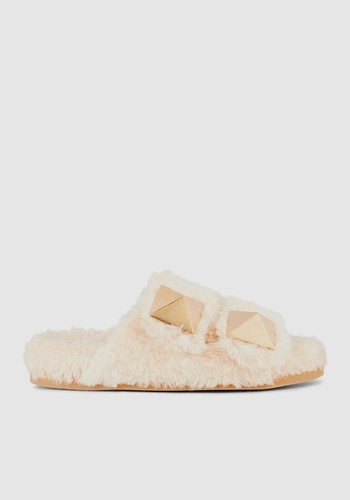 One Stud Shearling Sliders from Valentino Garavani