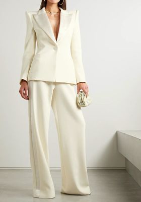 Silk Satin-Trimmed Wool-Blend Crepe Wide-Leg Pants from Sergio Hudson