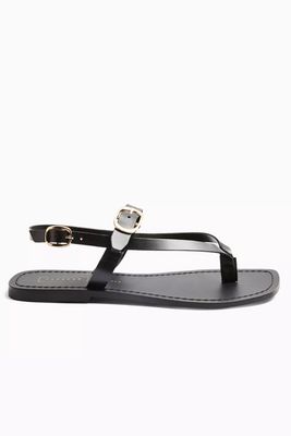 Wide Fit Piper Black Leather Buckle Sandals