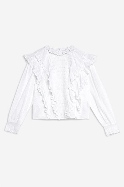 Broderie Ruffle High Neck Top