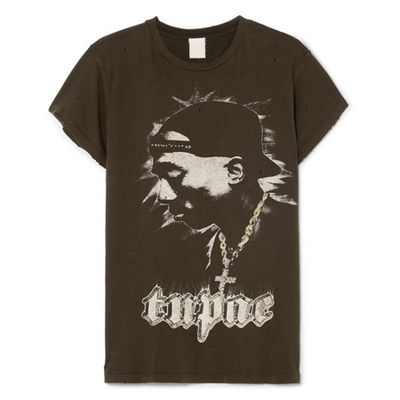Tupac Distressed Printed Cotton Jersey T-Shirt from Madeworn