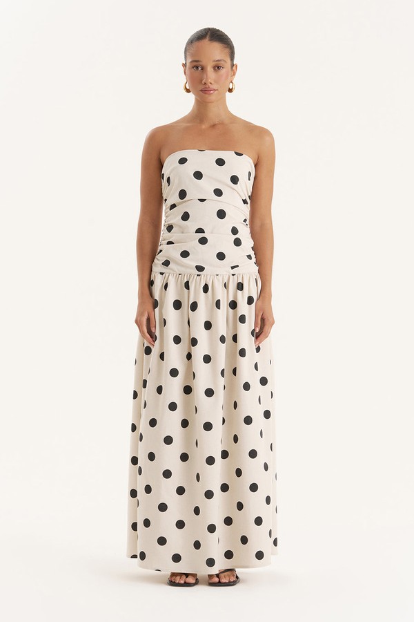 Brona Polka Dot Linen Blend Bandeau Maxi Dress from 4th & Reckless