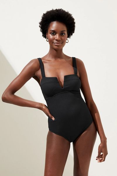 Tummy Control Ribbed Padded V-Neck Swimsuit