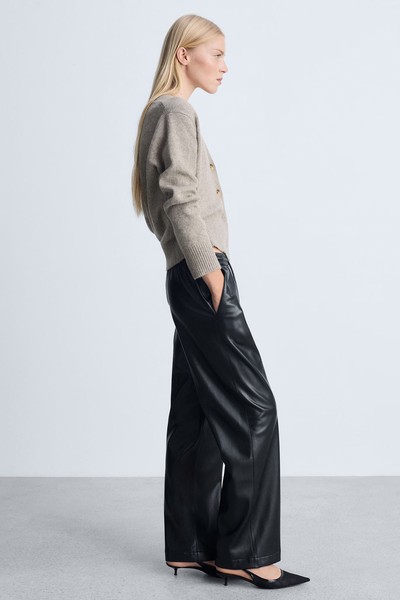 Leather-Effect Elastic Waist Trousers