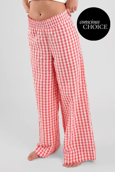 Robinia Gingham Check Ethical-Cotton Trousers from Peachaus