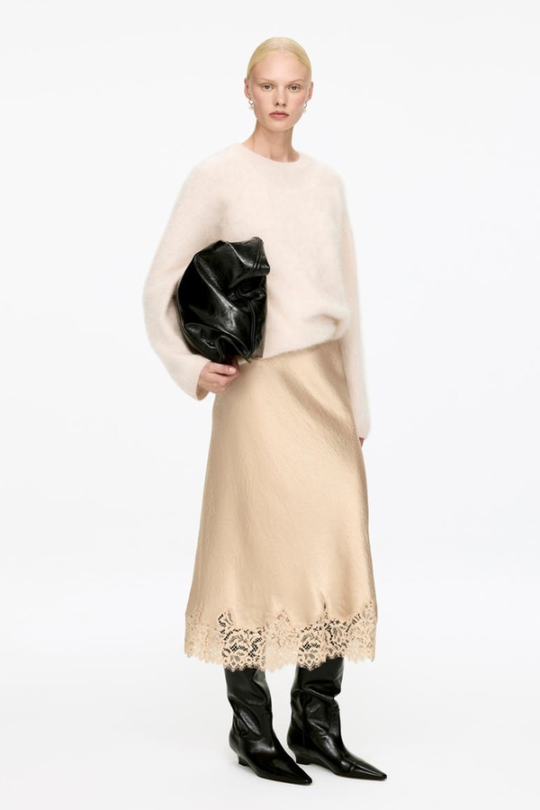 Lace-Detail Satin Skirt