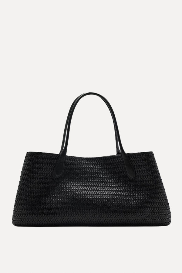  Large Braided Leather Shoulder Bag from Mango