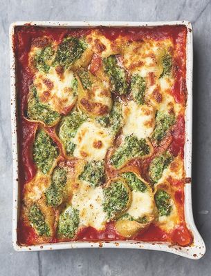 Baked Kale, Spinach & Ricotta Stuffed Conchiglioni