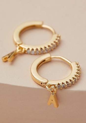 Monogram Crystal-Embellished Huggie Hoops from Anthropologie