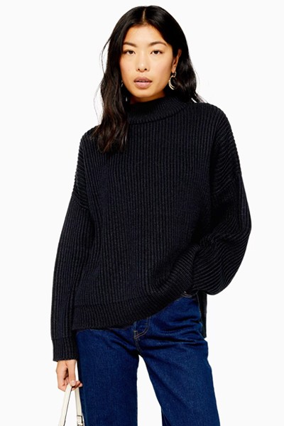 Navy Knitted Funnel Neck Jumper