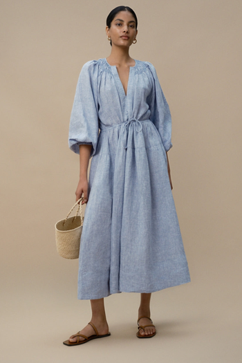 Victorine Blue Chambray Linen Dress