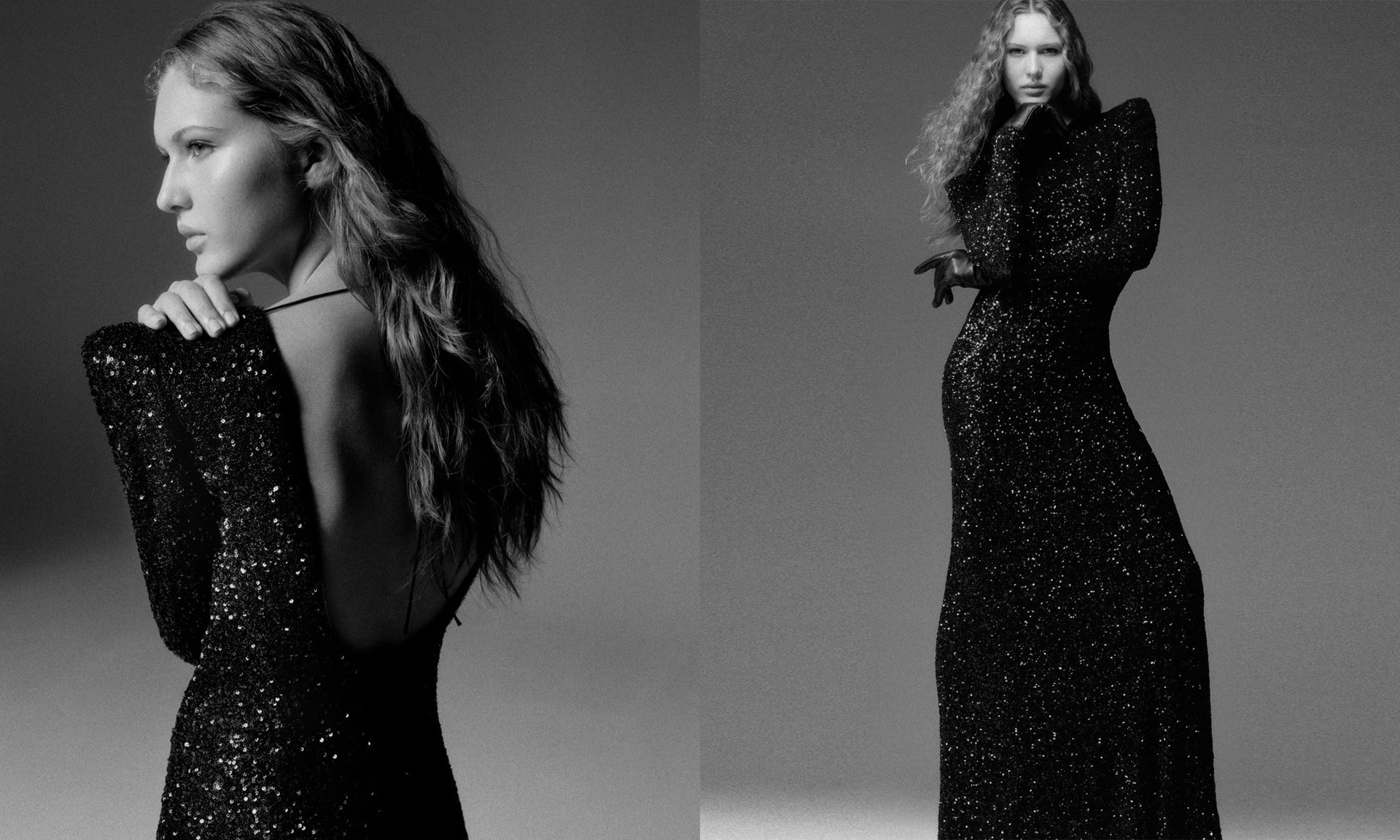 Sequinned Dress With Shoulder Pads, £109
