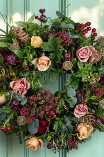 Copper, Plum & Gold Rose Door Wreath from The Real Flower Company