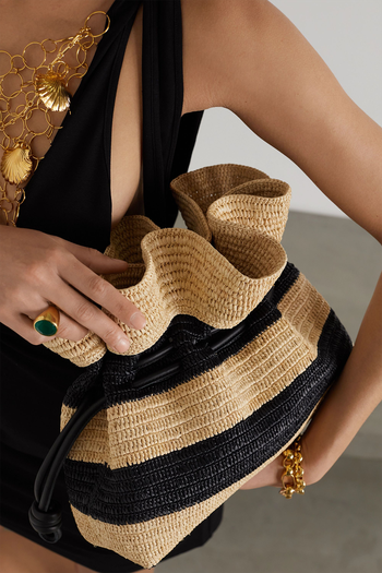 Flamenco Leather Trimmed Raffia Clutch from Loewe