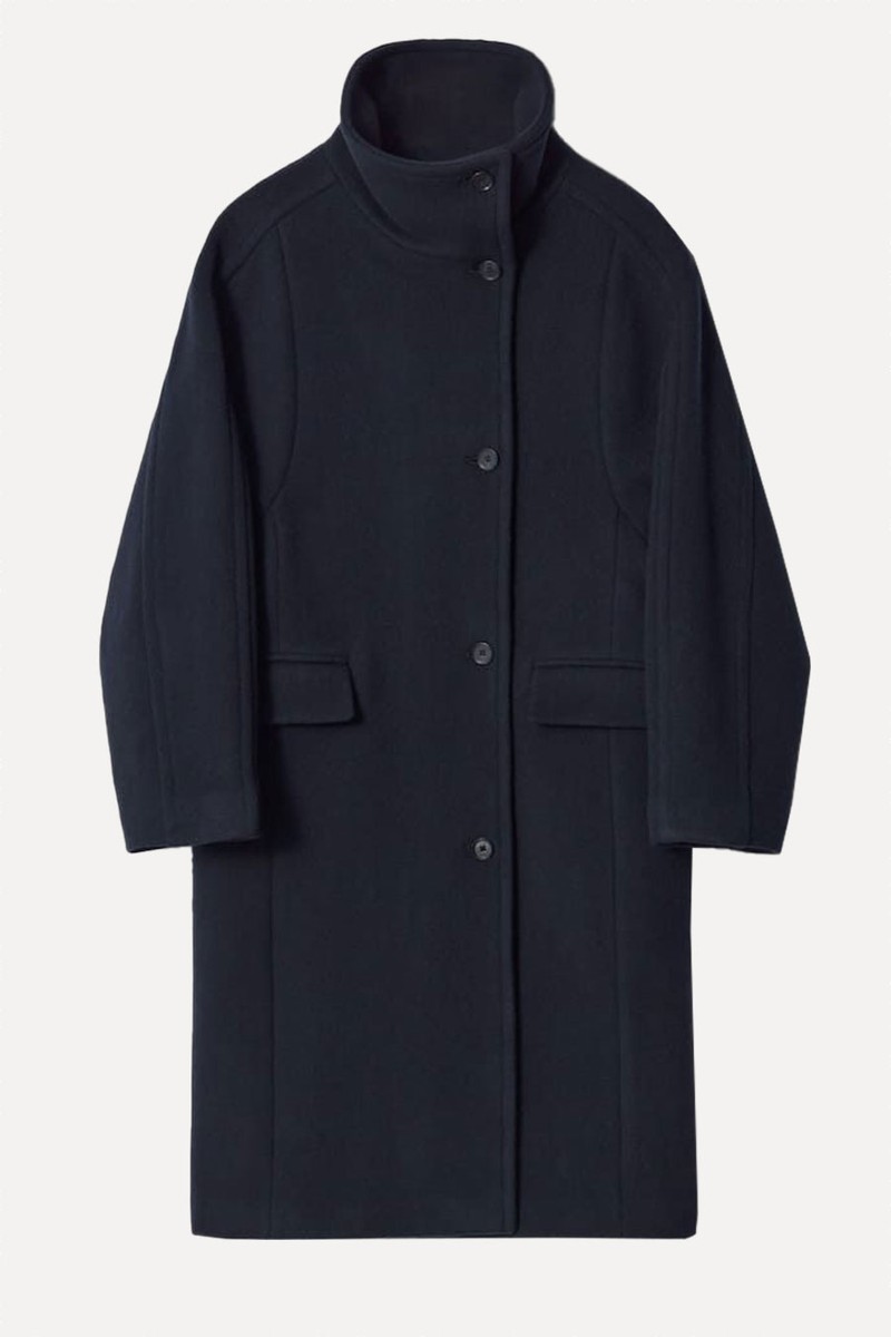 Funnel-Neck Wool Coat