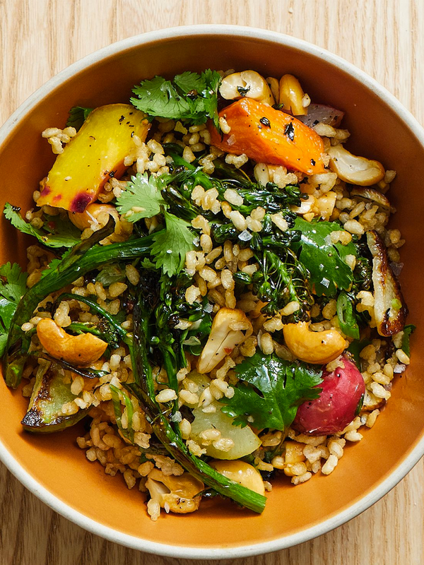 Crispy Brown Rice With Deeply Roasted Broccoli, Carrots & Turnips 
