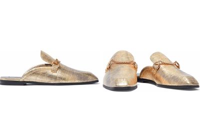 Chain Trimmed Metallic Faux Croc-Effect Leather Slippers from Stella McCartney