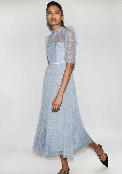 Dot Mesh Trim Midi Dress, £360