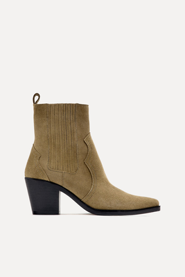 Split Suede Cowboy Ankle Boots from Zara