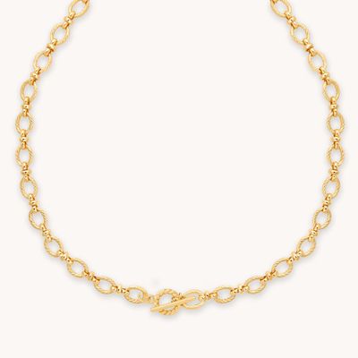 Textured Oval Link T-Bar Necklace