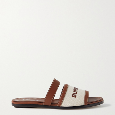 Logo-Appliquéd Leather And Cotton-Canvas Slides from Burberry