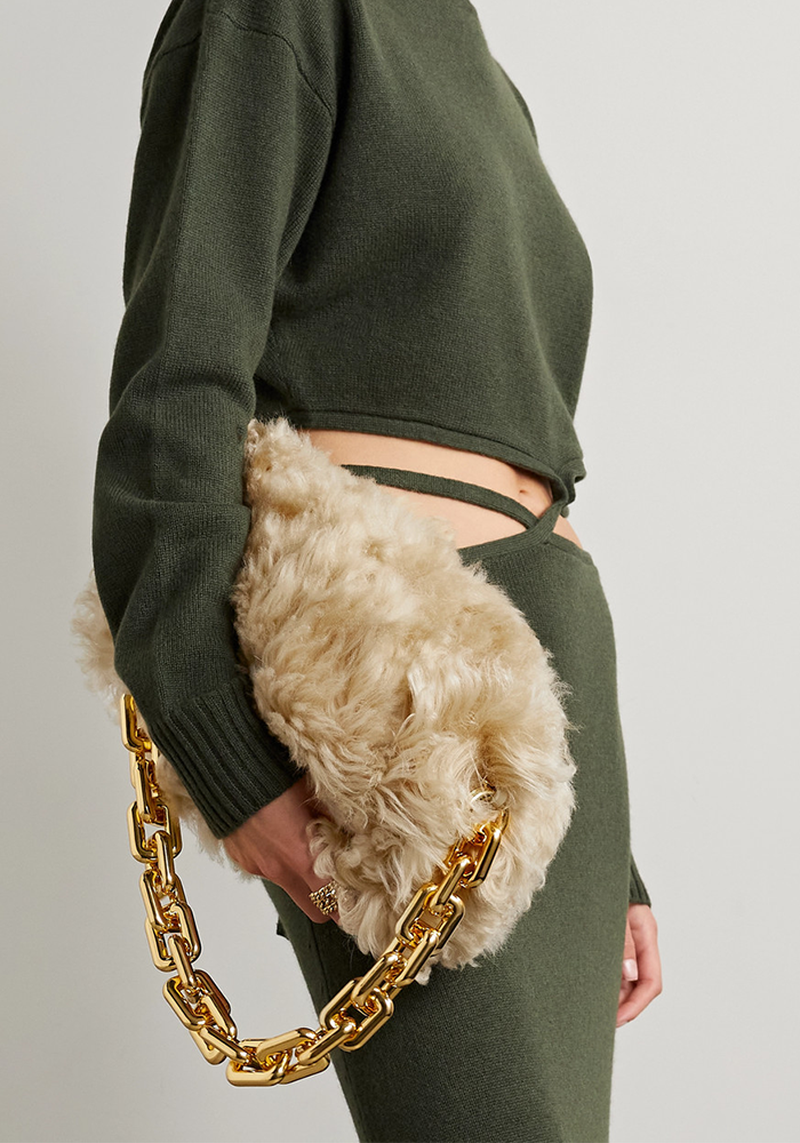 The Chain Pouch Shearling Clutch