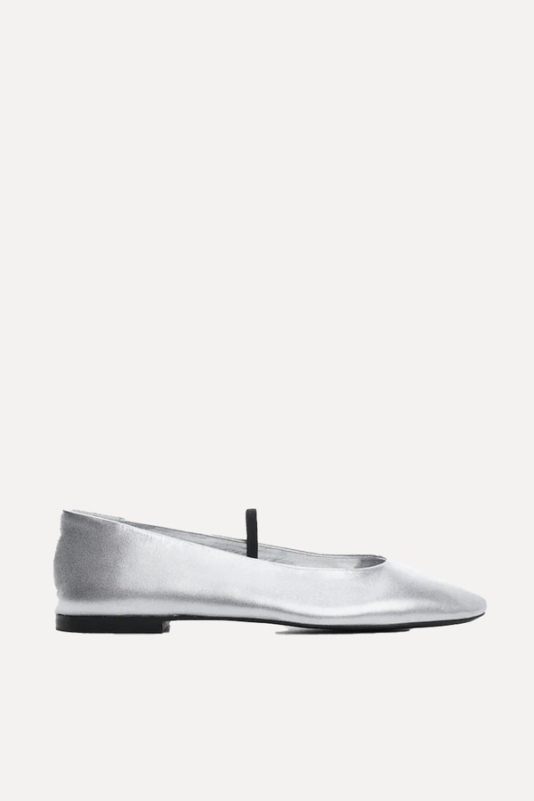 Metallic Leather Ballerina from Mango